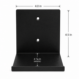 Monster Armor floating shelf with sleek, modern design, shown with dimensions and wall-mounting features.
