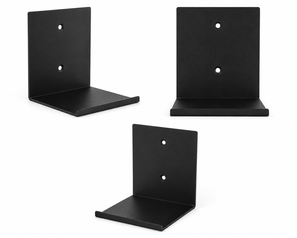 Monster Armor floating shelf in black, showcasing sleek wall-mounted storage with a modern design.